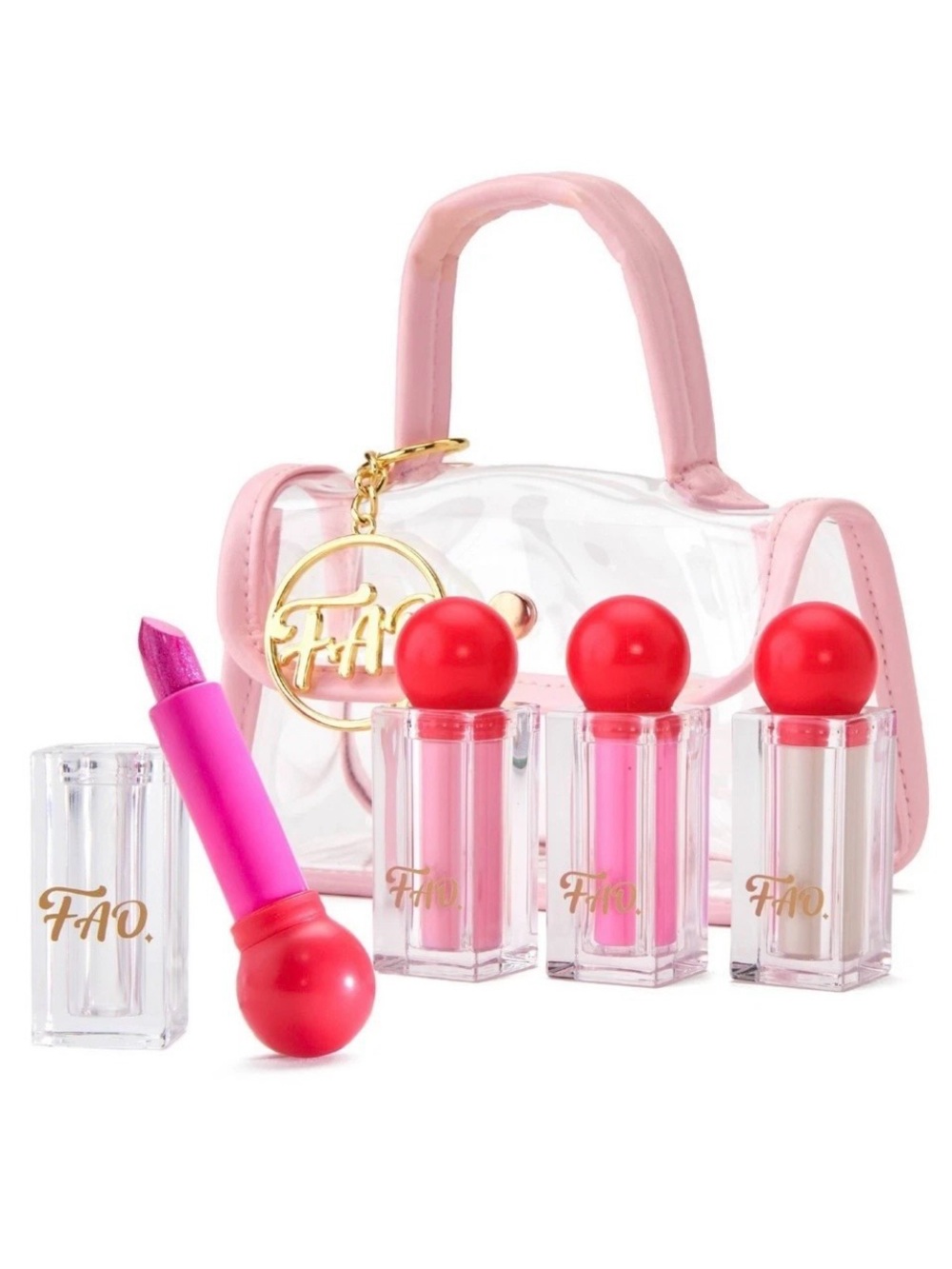 FAO Schwarz Lipstick Set for Girls - 4 Lipsticks and Travel Bag w/Metal Hang Tag
